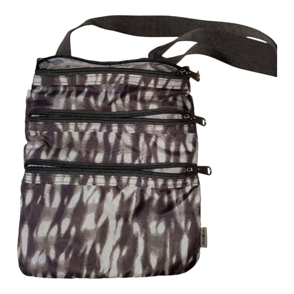 Eddie Bauer Zippered Pockets Crossbody Travel Bag Grey White
